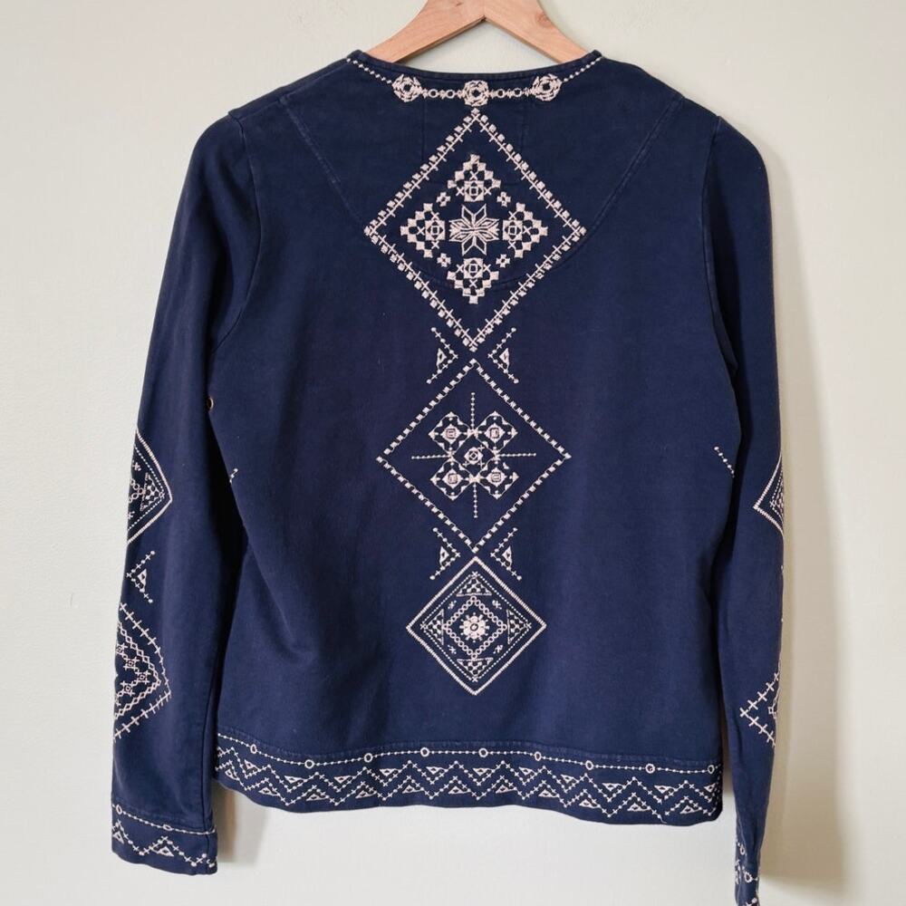 Johnny Was Blue Embroidered Long Sleeve Cardigan Boho Cropped - Picture 3 of 7